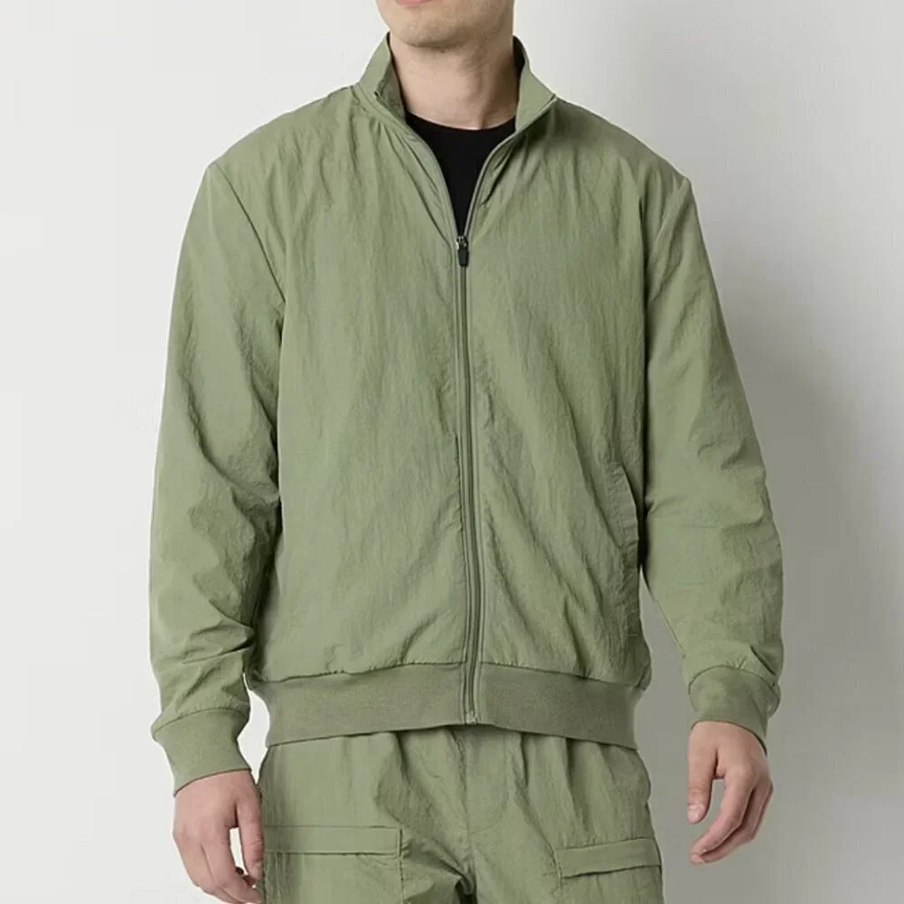 Xersion Men's Bomber Jacket Size M Green Full Zip Track Pockets Woven NWT $55